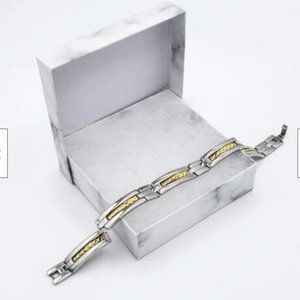 RCI Bracelet 18KT Stamped Gold Stainless Steel Mens Unisex Box Link 8.5 in